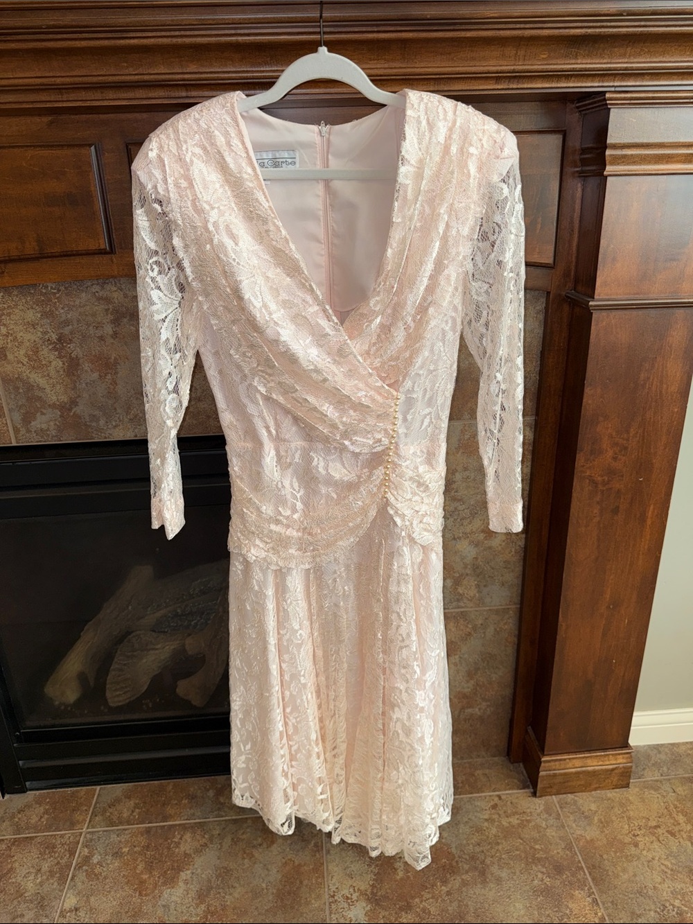 Vintage A La Carte California Pale Blush Pink Lace Dress Pearl est XS bridal